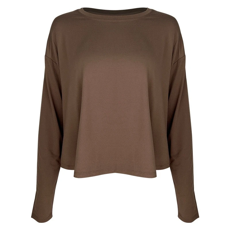 Women's Autumn Winter Yoga Set, Soft Breathable Loose‑Fit Sports Long‑Sleeve Crew Neck T‑Shirt, Workout Fitness Activewear Suit