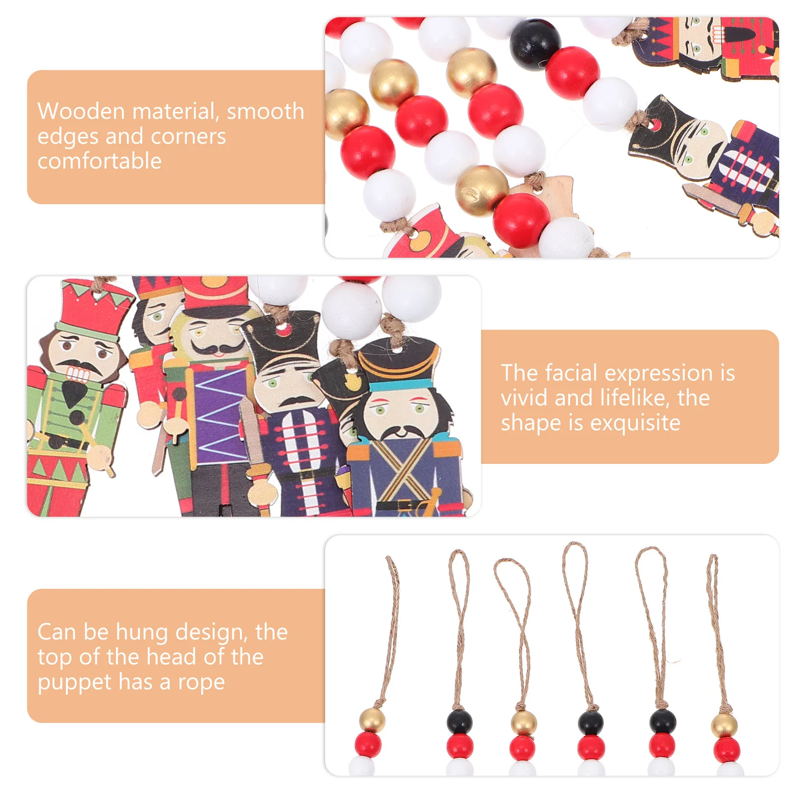 

6pcs Wooden Christmas Decorations Walnut Soldier Bead Garlands For Christmas Tree Party Supplies Home Decor Festival Wood