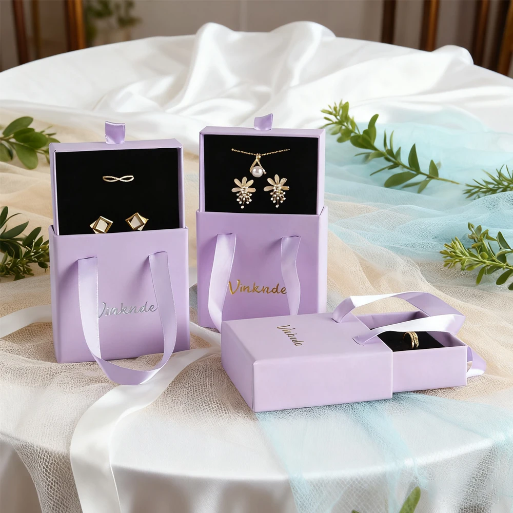 

24 шт., шкатулка для ювелирных изделий, бумага с ручкой, коробки для ящиков, персонализированный логотип, слайд, ювелирные изделия, серьги, кольца, ожерелье, упаковка, чехол для хранения