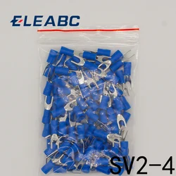 SV2-4 Blue Furcate Cable Wire Connector 100PCS/Pack Furcate Pre-Insulating Fork Spade 16-14AWG Wire Crimp Terminals SV2.5-4 SV