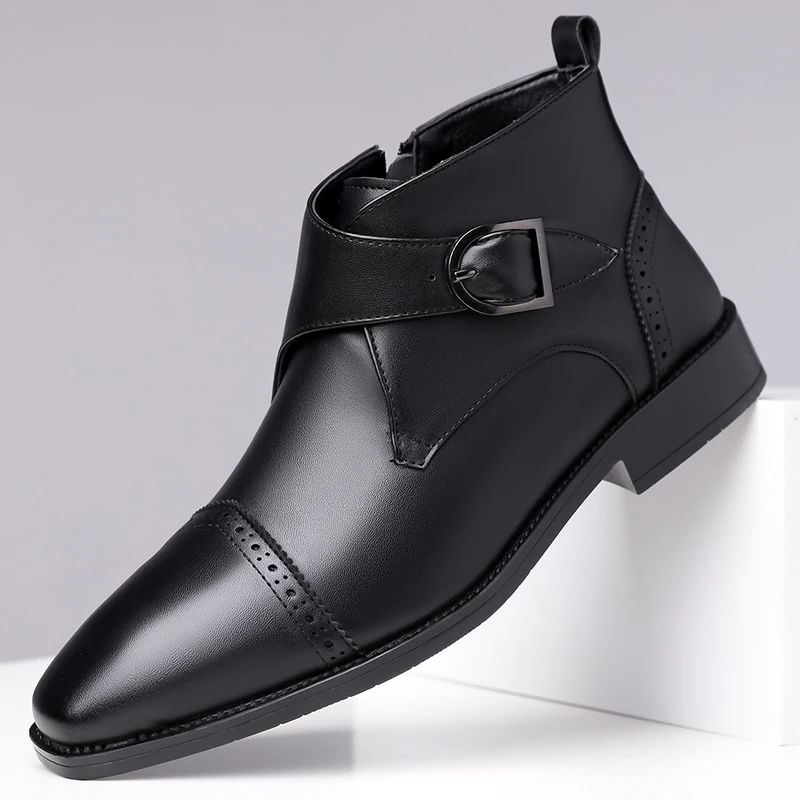 big size mens casual business office chelsea boots black brown carved brogue shoes cowboy natural leather boot man ankle botas