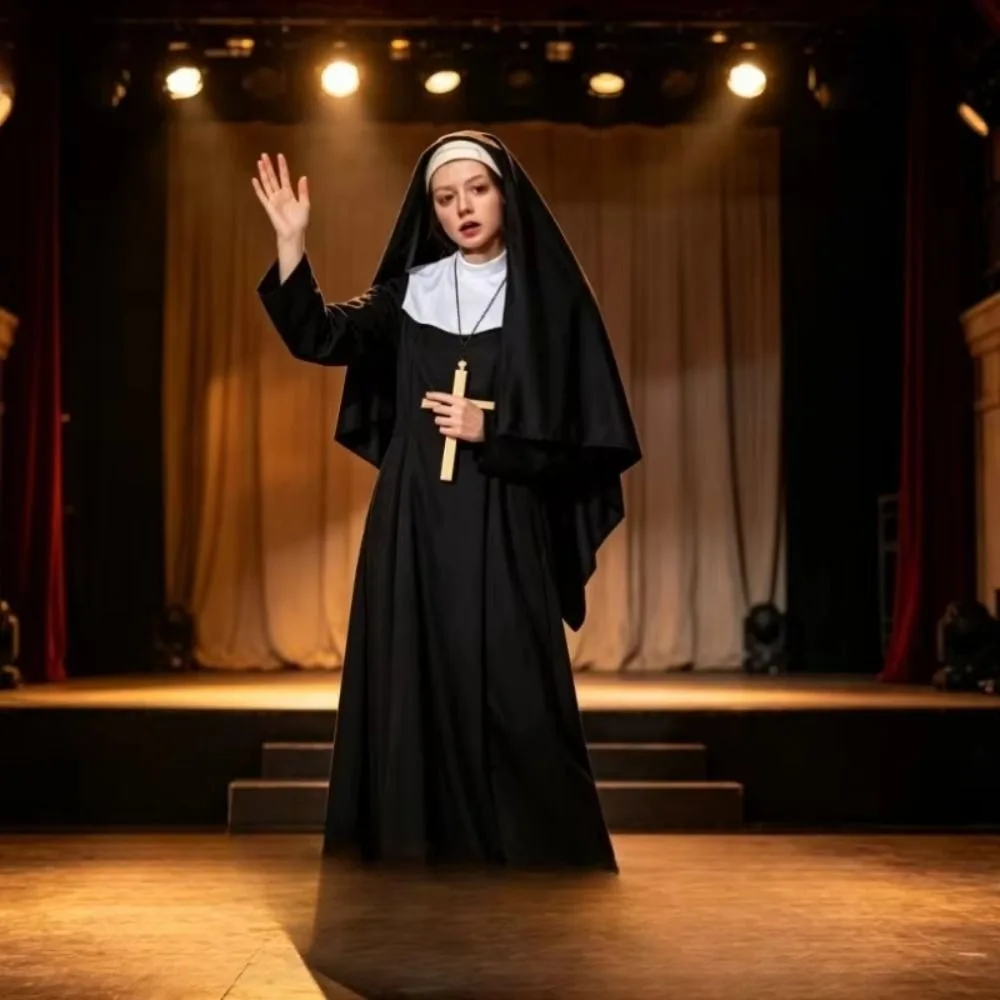 Full Length Virgin Mary Costume Retro Design Long Dress Nun Costume Vintage Style Fancy Dress Long Robe Costume Women