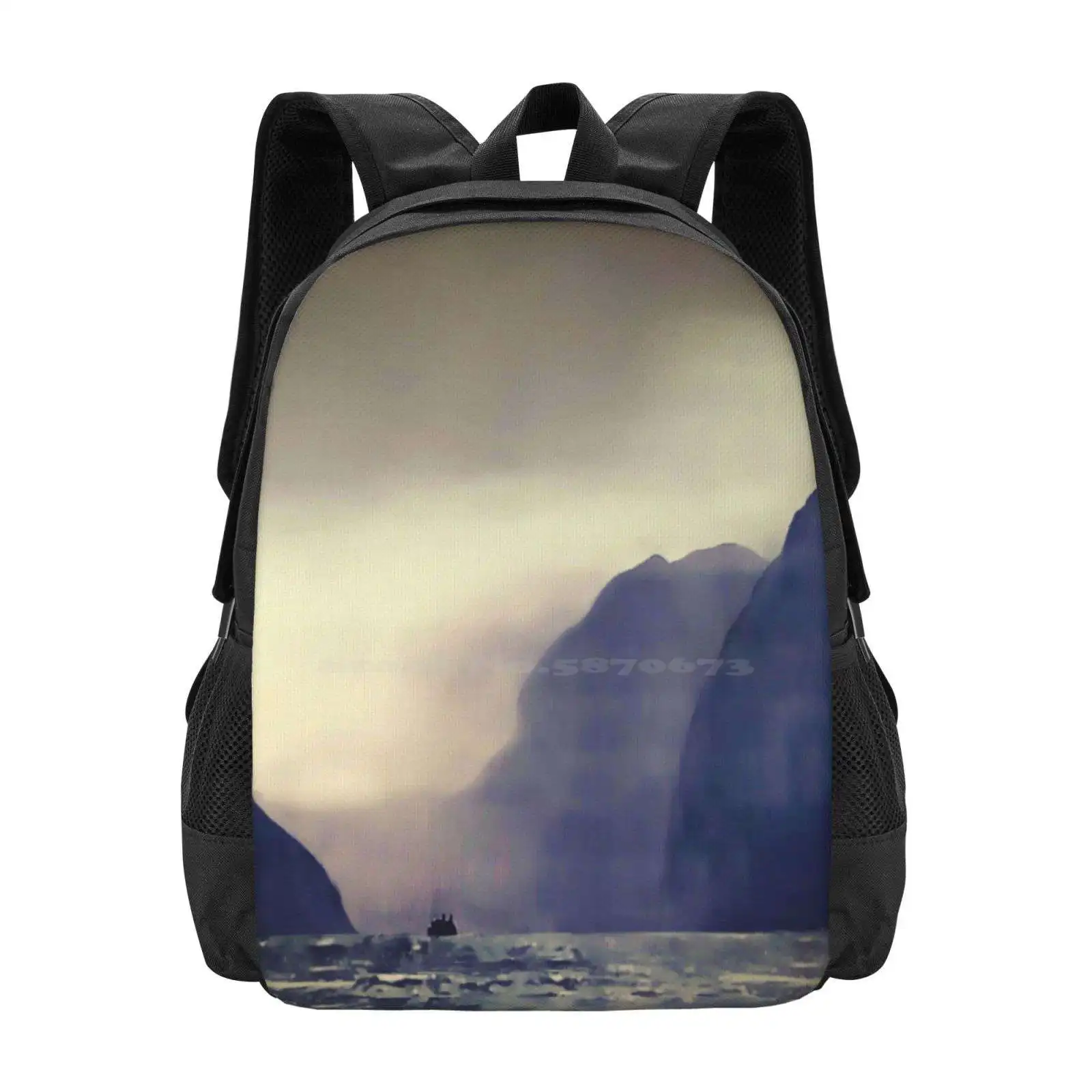 Milford Sound School Bag Big Capacity Backpack Laptop Milford Sound Albert Water Purple Blue Dark New Zealand Cloudy Rain Tour