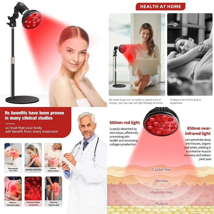 

Red Light Therapy Lamp with 16.5 inch Adjustable Stand, 660nm Red Light and 850nm Near Infrared Light Combo for Face and Body U