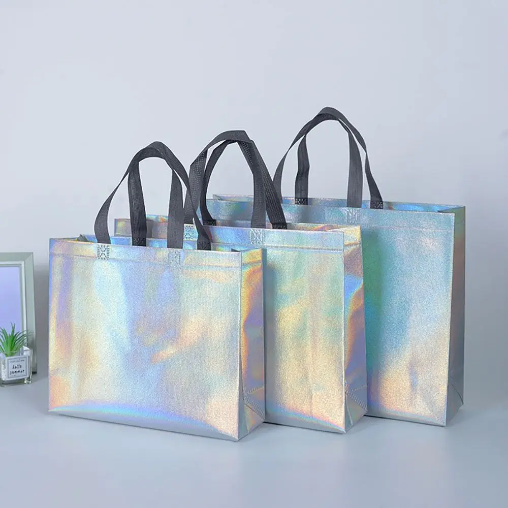 1Pcs Durable Storage Pouches Non-woven Tote Bag Clothing Store Gift Bag Shopping Bag Reusable Laser Shoulder Bag