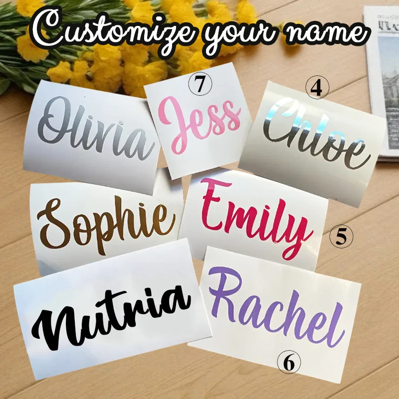

UV Printed Customized Colored Name Text Tag Stickers Marking Stickers Personalized for Car Balloon Cup Art Nameplate Sticker