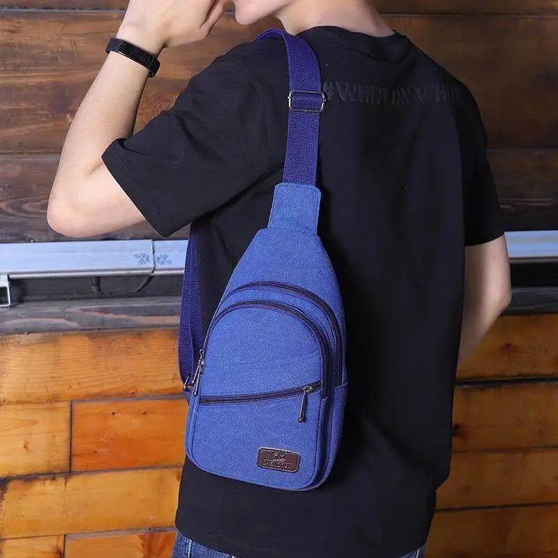 Men's Canvas Waist Bag Small Sporty Crossbody Bag Multi-Functional Casual Korean Style Double Shoulder Bag Trendy