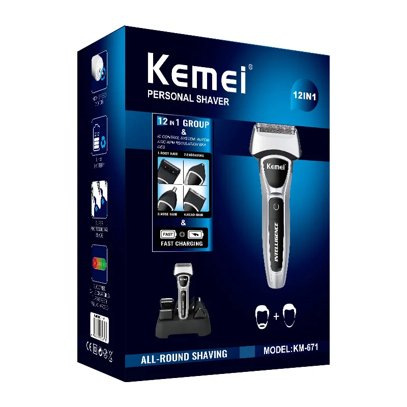 Cross-border Kemei KM-671 Intelligent Five-stage Variable-speed Motor High-capacity Lithium Battery Five-in-One Kemei Razor