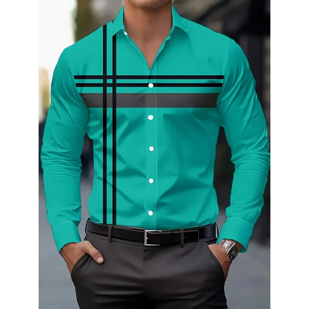 Camisa de vestir para hombre con diseño de rayas moderno Camisa de manga larga de ajuste regular para hombre Traje casual de ajuste regular Estampado floral