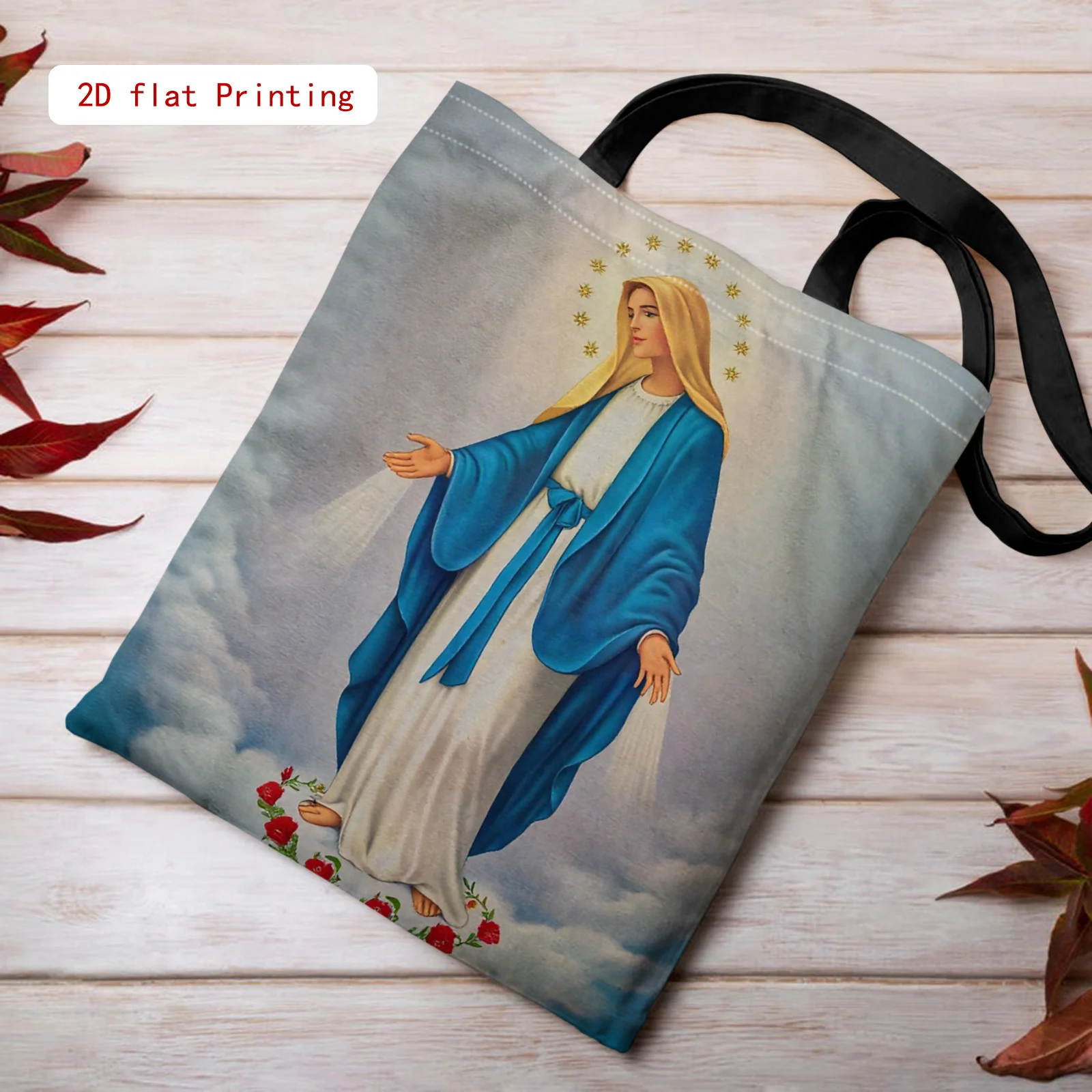 Elegante Damen-Tragetasche „Jungfrau Maria und Jesus Christus“, religiöse Tragetasche – große Kapazität, wiederverwendbare Handtasche für Kirchenveranstaltungen, für den täglichen Gebrauch – Detail 3