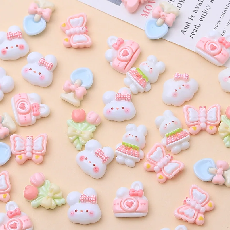 10pcs/lot cute miniso series rabbit flower cartoon resin flatback cabochons diy crafts materials jewelry making charms