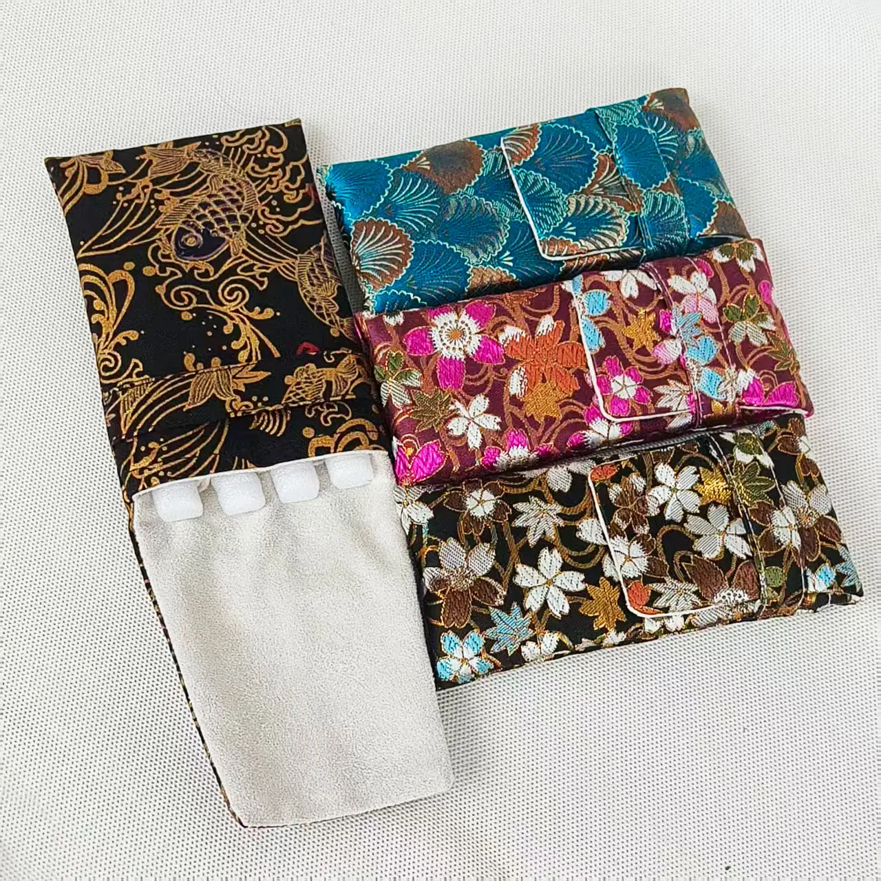 4-Hole Pen Bag Portable Pen Bag Pen Cover Protection Bag Stationery Storage Bag 15X10CM