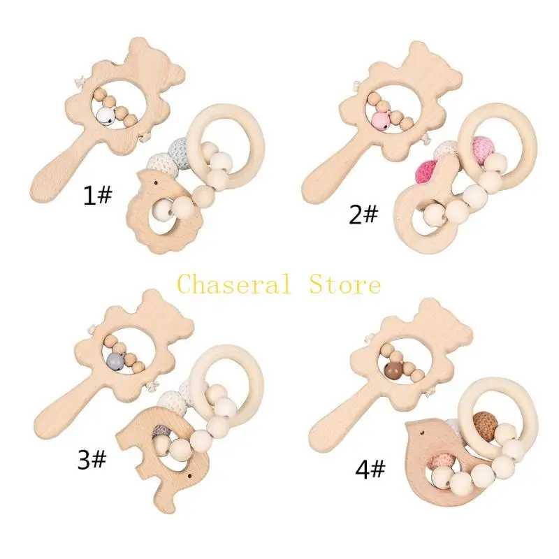 E7CE Crochet Beadbracelet Teething Relief Rattle Toy Infant Music Toy Handbell