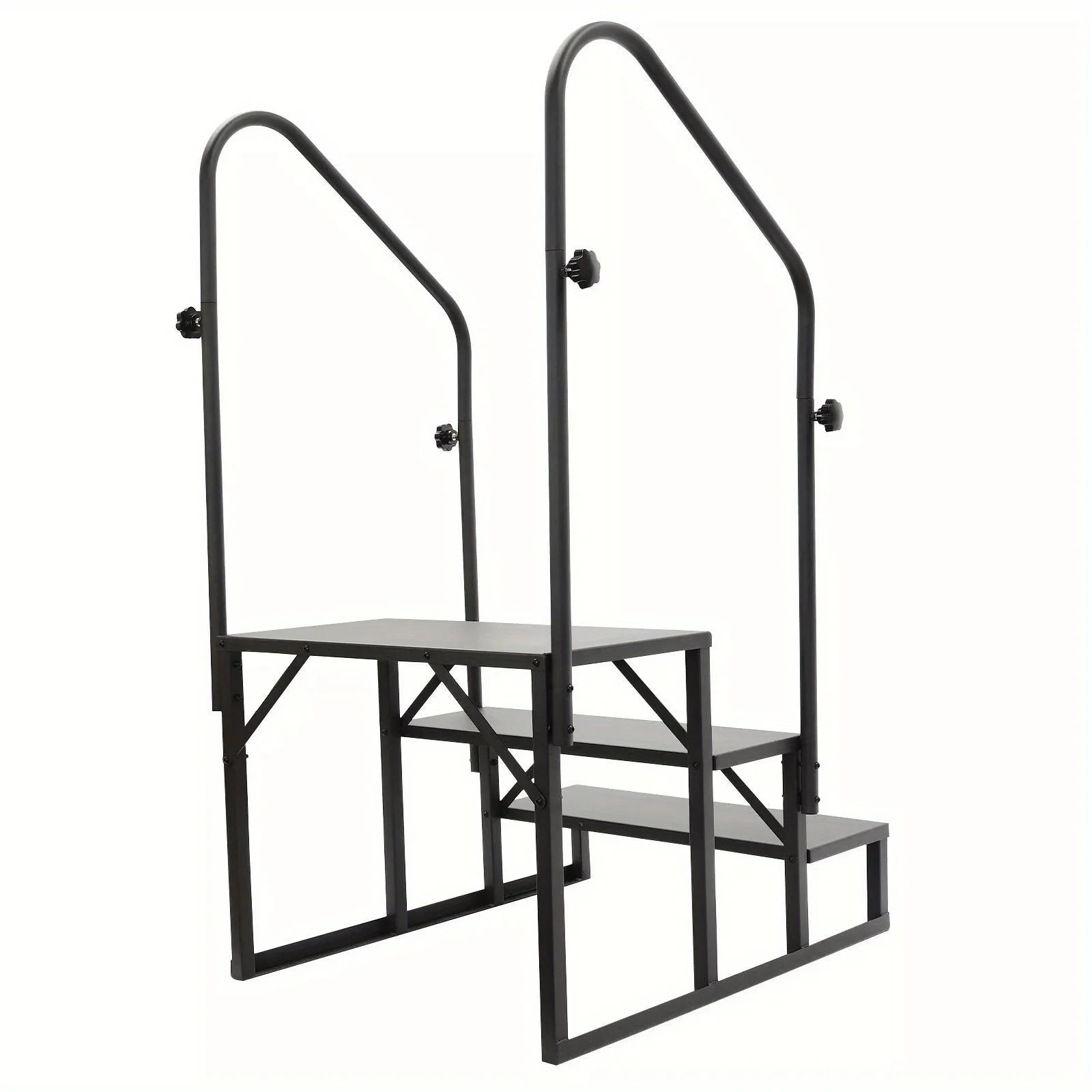 سلالم RV ذات 3 خطوات مع هاندريل - فولاذ عالي التحمل لحوض الاستحمام الساخن والمقطورة |   مقاوم للانزلاق ومحمول مع عجلات