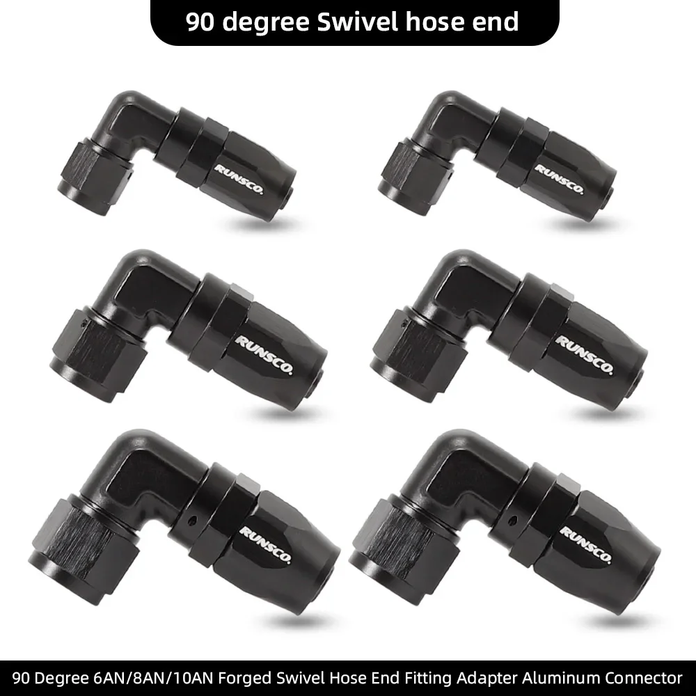

90-градусный AN6/AN8/AN10 фитинг для конца шланга, поворотный адаптер, алюминиевый кованый разъем, черный