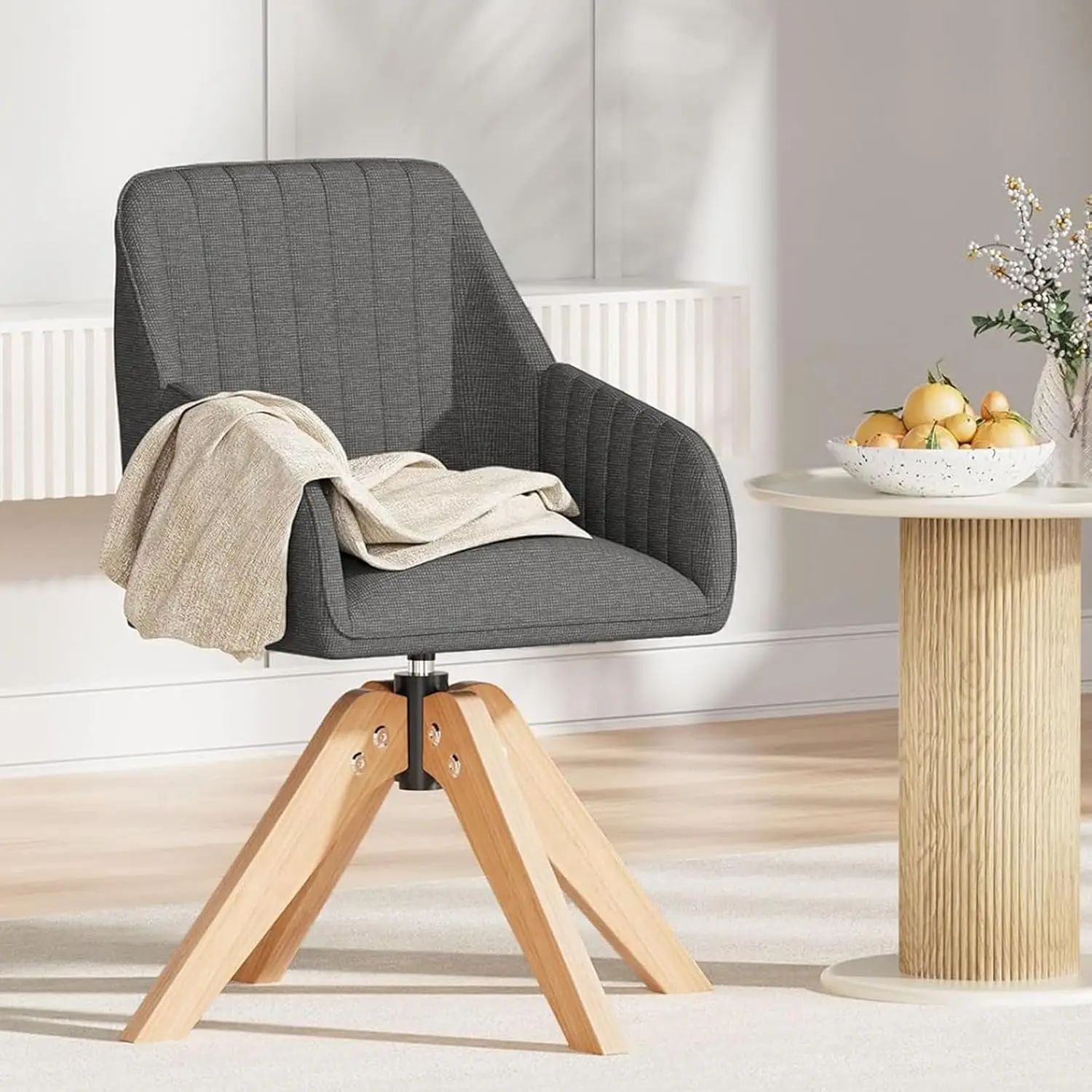 

Вращающееся кресло в стиле Mid-Century Modern, с обивкой, для гостиной, спальни, офиса, на деревянных ножках, без колесиков, 36,8 дюйма, на заказ