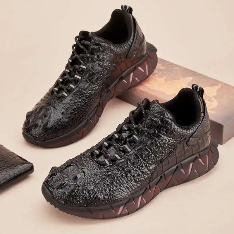 Chaussures de sport en cuir de crocodile pour hommes, baskets d'affaires polyvalentes, mocassins en daim, carillon décontracté, mode masculine, marche