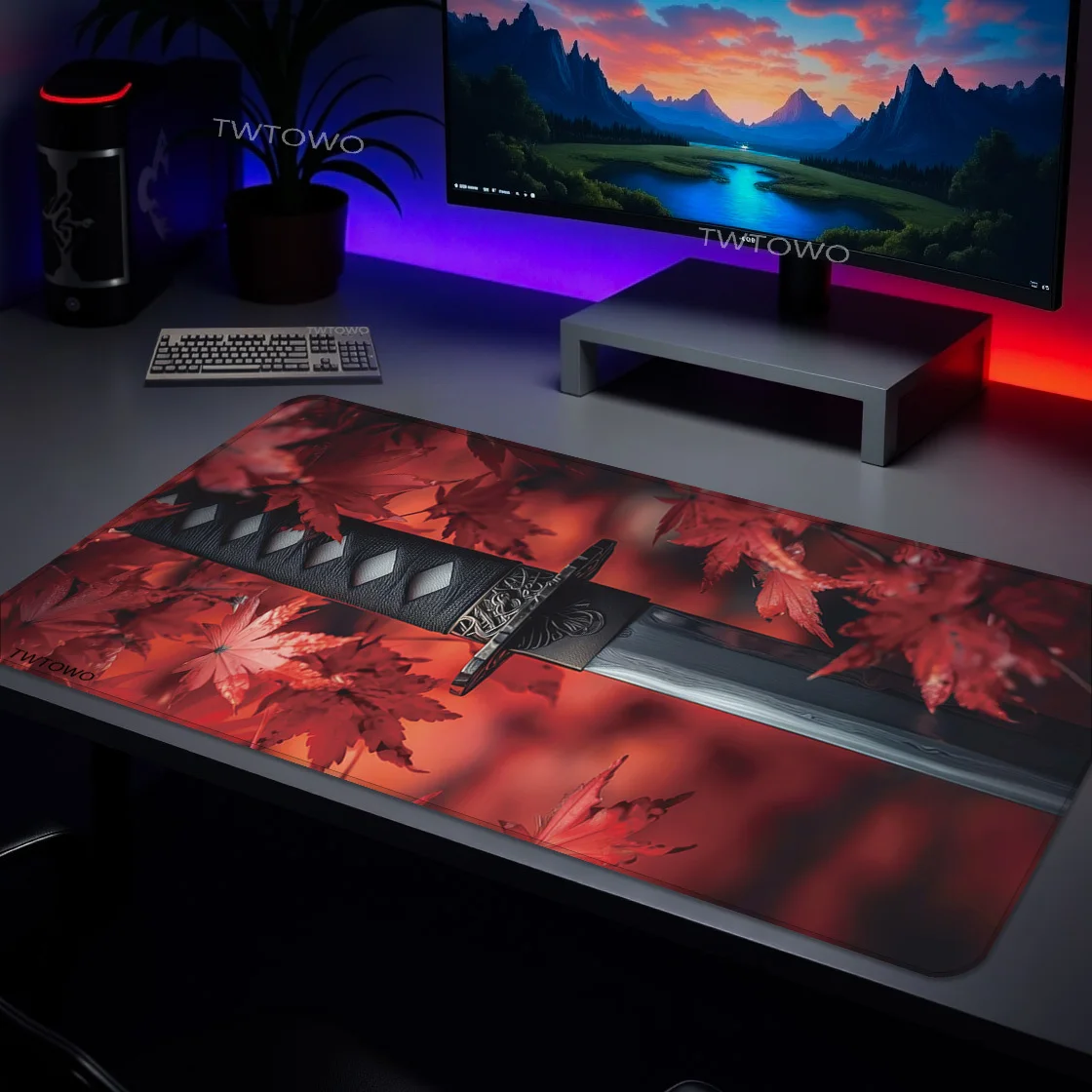 Mauspad Gaming Schwarz und Rot Samurai Schwert Printon Nachfrage Mousepad XXL Büro Teppich Naturkautschuk PC Desktop Mauspad