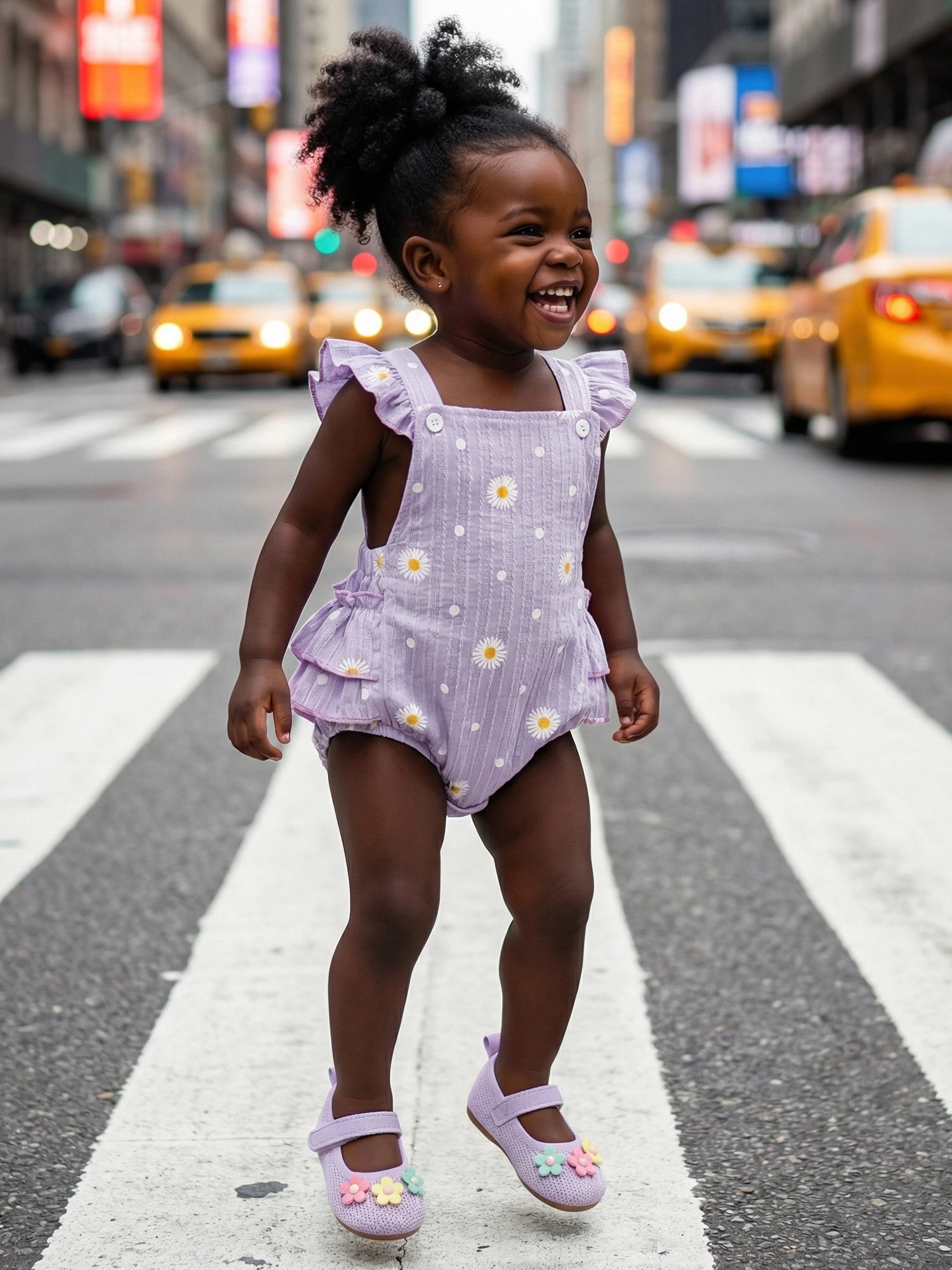 

Toddler Girls Floral Print Flutter Sleeve Square Neck Tiered Ruffle Hem Romper Summer Jumpsuit with Daisy Pattern