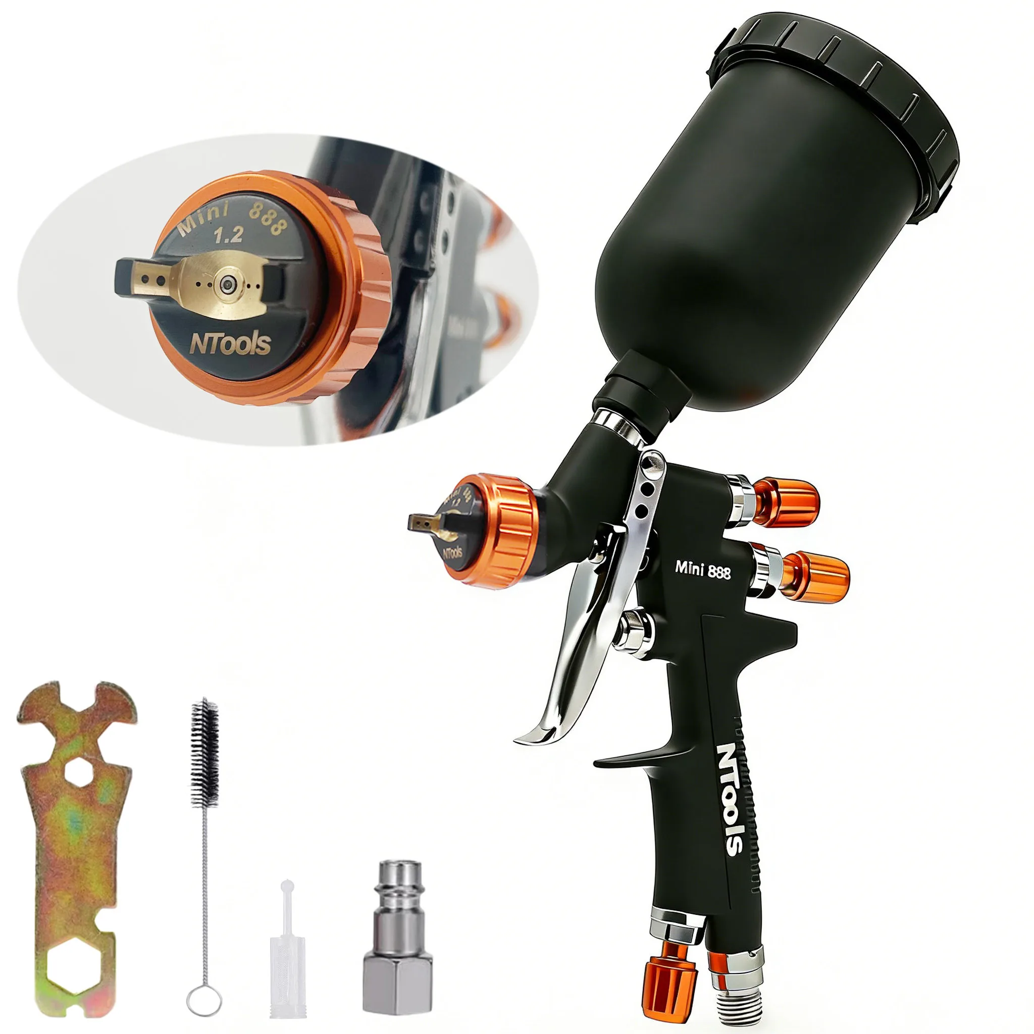 HVLP Spuitpistool 0.8/1.0/1.2mm Nozzle Grootte Kan Kiezen 250CC Tank Luchtspuitpistool Mini spuit Voor Auto Reparatie Verf Pistool