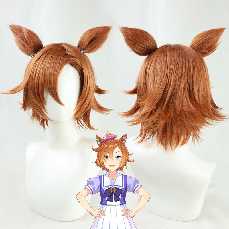 Uma Musume Pretty Derby T.M. Opera O Cosplay Headwear Crown Ear Clips Women Light Brown Wig and Tail Halloween Party Accessories