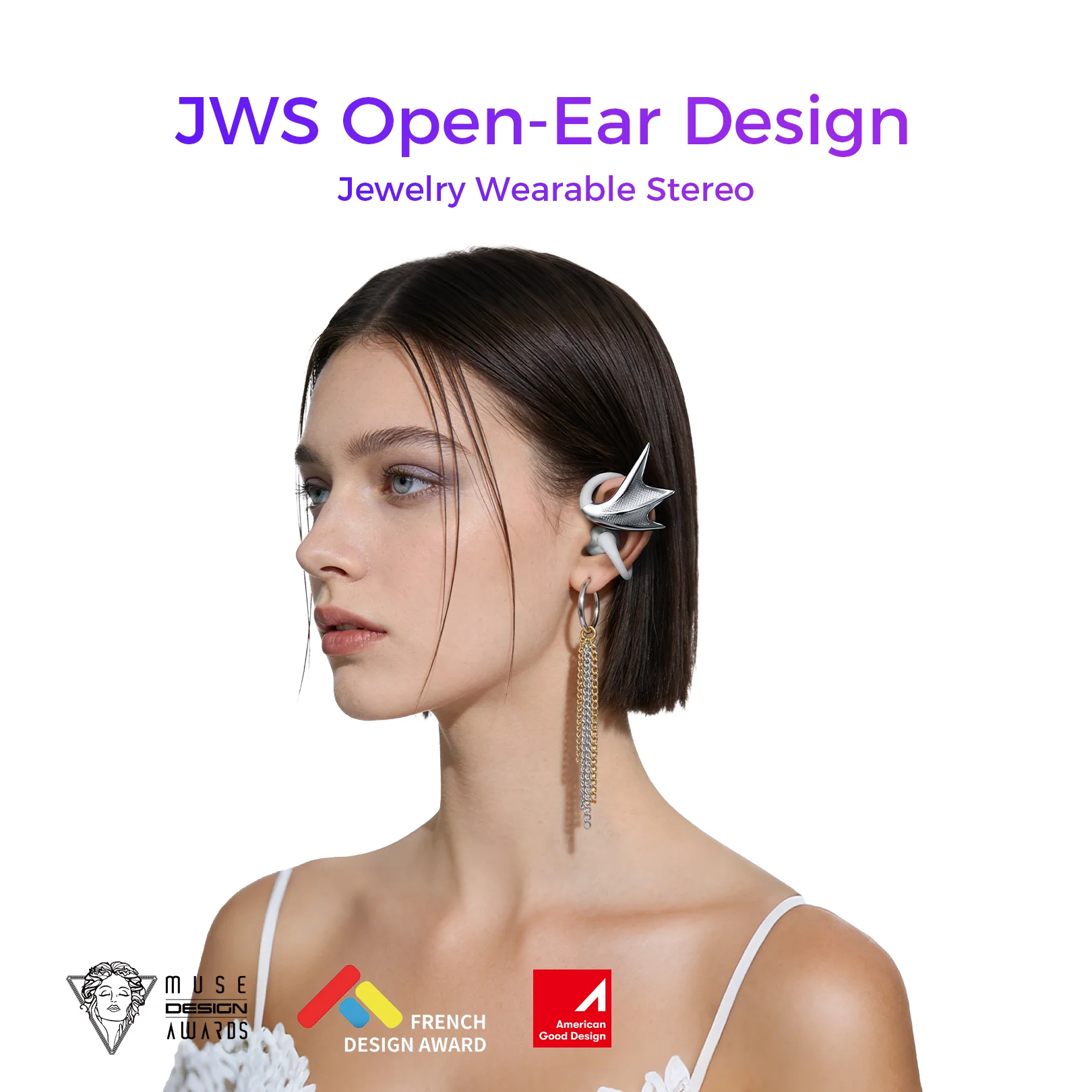 

REAL YOUNG H700 Open-Ear Headphones, Jewelry-Inspired Secure Earhook Earbuds, Wireless Bluetooth 5.4, for Fashion, Gift for Wome