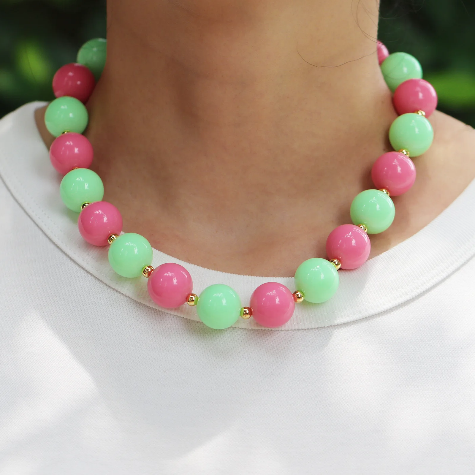 Süße handgefertigte bunte runde Perlenketten für Frauen, geometrische Perlen-Choker-Halskette, Boho-Party-Schmuckgeschenke – Detail 2