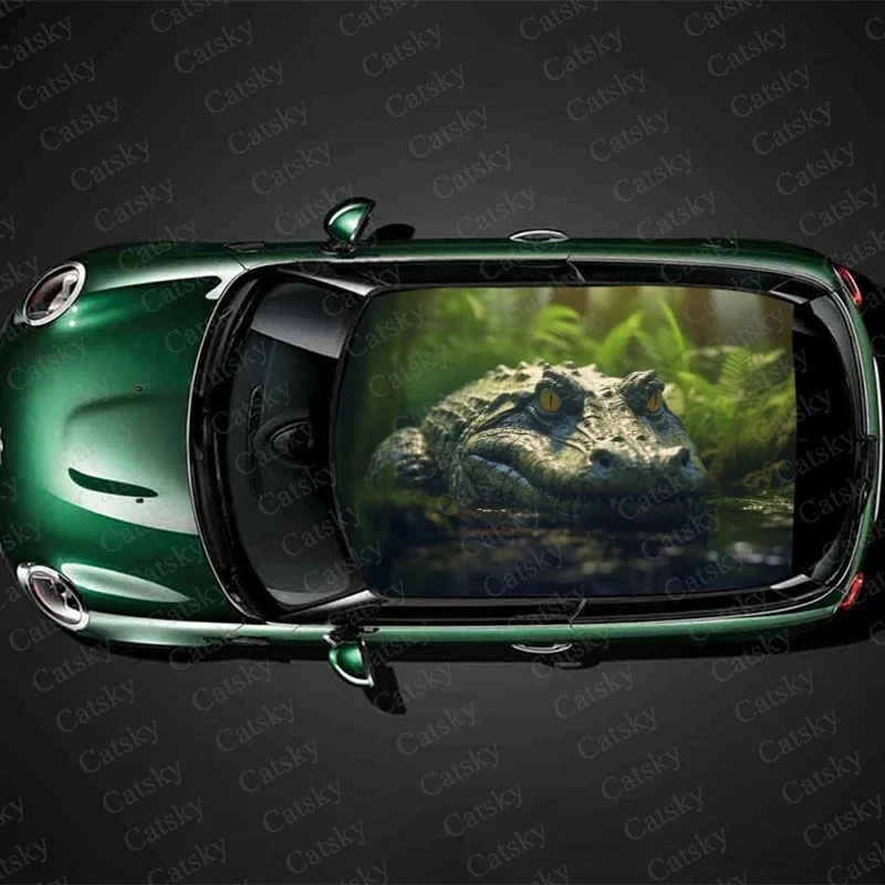 Large Crocodile in The Swamp Car Roof Sticker Wrap Racing SUV Accessories Packaging Painted PVC Custom Car Graphic Decal