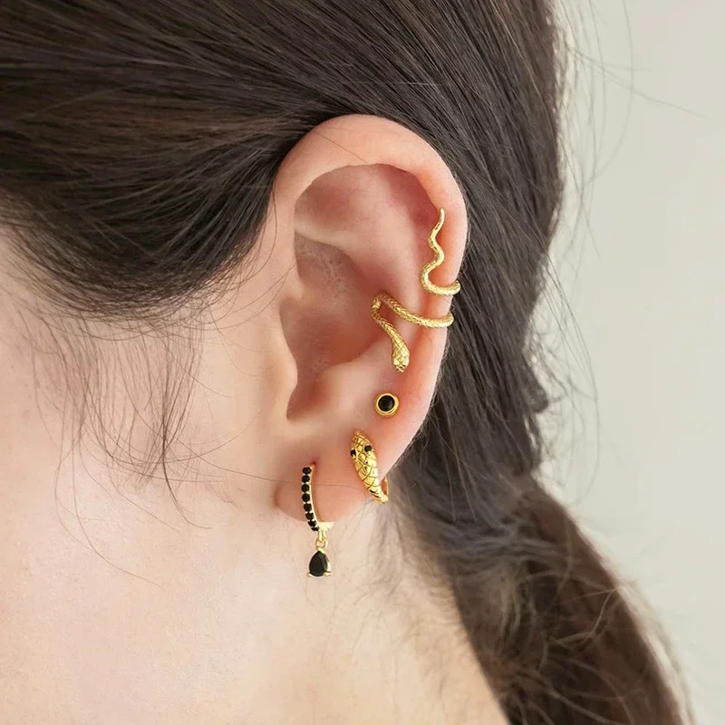 Boucles d\'oreilles créoles rondes en argent regardé 925 pour femmes, style animal, salle, métal vintage, émail punk, bijoux fantaisie