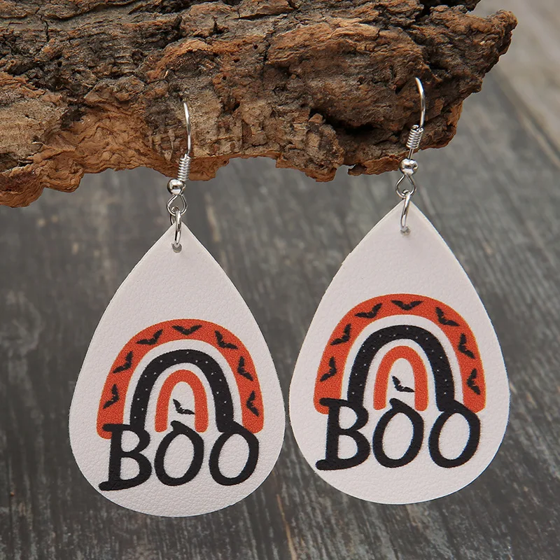 Halloween earrings PU leather earrings, horror thriller clown blood rainbow leopard print adult European and American style