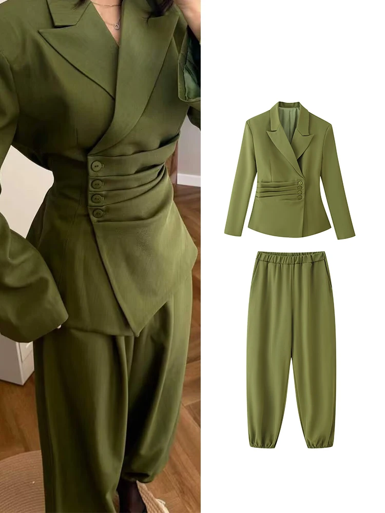 TFMLN 2026 Elegant Office Lady Pant Suits Fashion Sashes Shrug Single Breasted Straight Blazers Chic Wide Leg Pants Lady Set