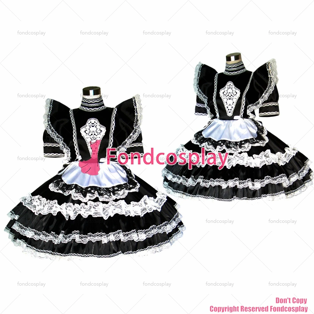 

fondcosplay adult sexy cross dressing sissy maid short Sexy Satin Black Dress Lockable Uniform Cosplay Costume CD/TV[G357]