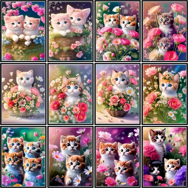 

GATYZTORY Paint By Numbers Cute Flowers Cat Pictures For Adults On Canvas Frame Coloring Drawing By Number Animal Home Decor