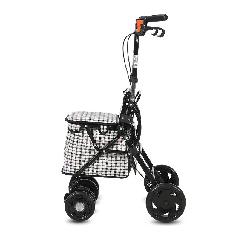 Folding Elderly Trolley Walker with Wheels Height Adjustable Walking Stick Shopping Handcart Mobility Aids For the Disabled