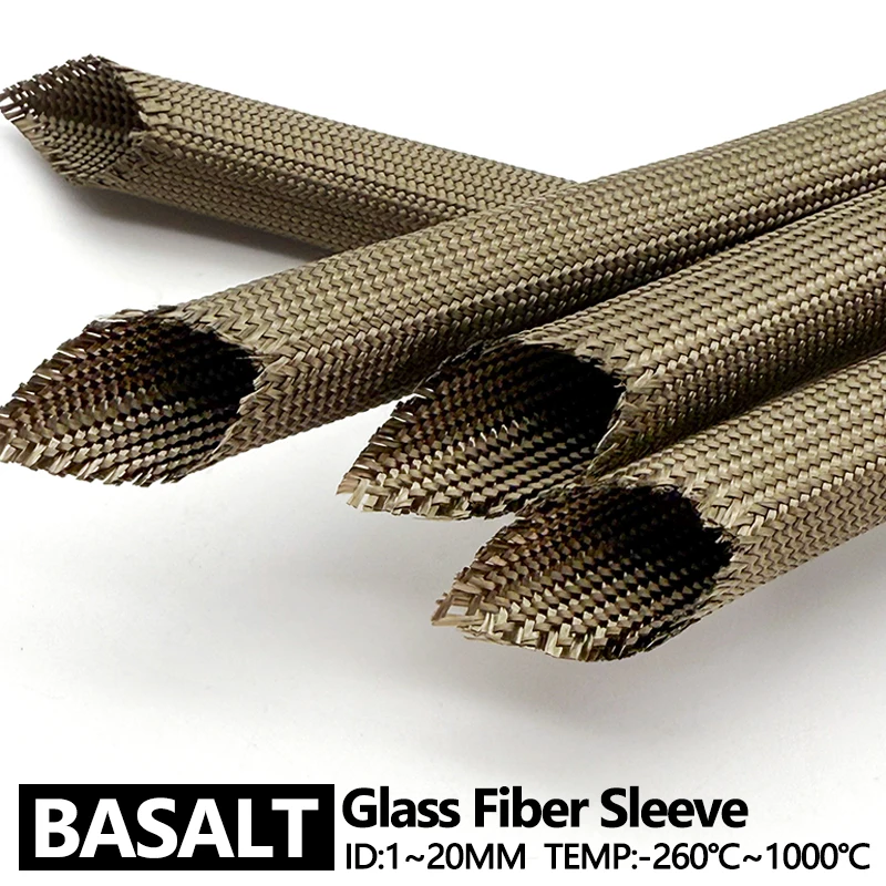1 2 3 4 5 6-20mm Basalt Fiber Braided Sleeve 1000Deg.C High Temp Resistant Flameproof Auto Engine Wire Anti-wear Protective Tube