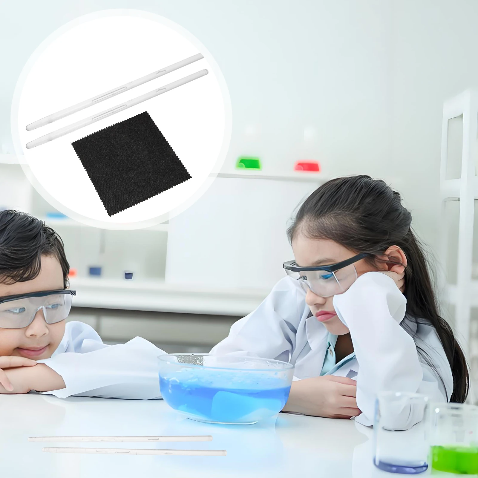 1 conjunto 1 conjunto kit de experimento de eletricidade estática ferramenta de ensino de eletricidade de fricção haste de vidro pano portátil aprendizagem física