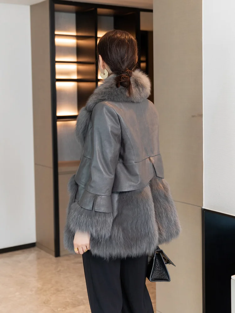 2023 Natural fox fur coat women\'s genuine sheepskin leather jacket Winter Coat Women