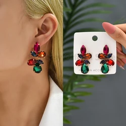 Geometric Glass Elegant Dangle Earrings For Women Luxury Alloy Eco-Friendly Colorful Piercing Jewelry Fashion Party Pendientes