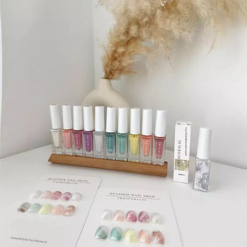 New 10 Color Set Fairy Powder Watercolor Liquid Painting Gradient Aurora Nail Polish Bead Staining Liquid 6ml Nail Shop