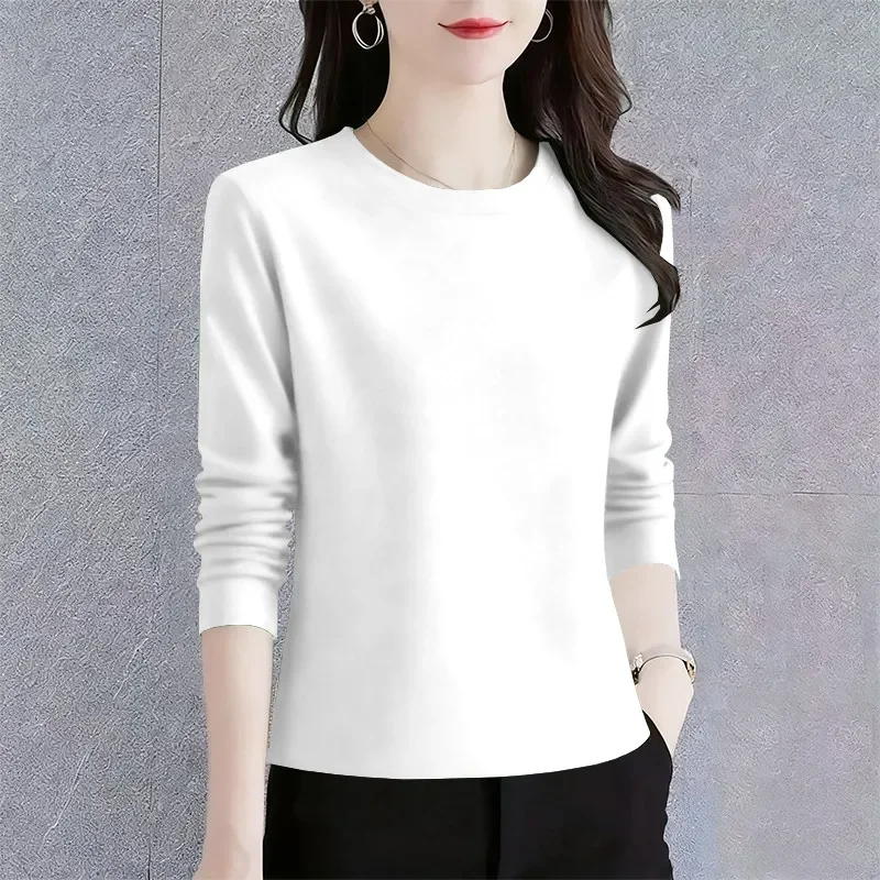 Women Solid Crew Neck Long Sleeve T Shirt Fleece Lined Loose Casual Basic Tops Autumn Winter Warm Pullover Tees