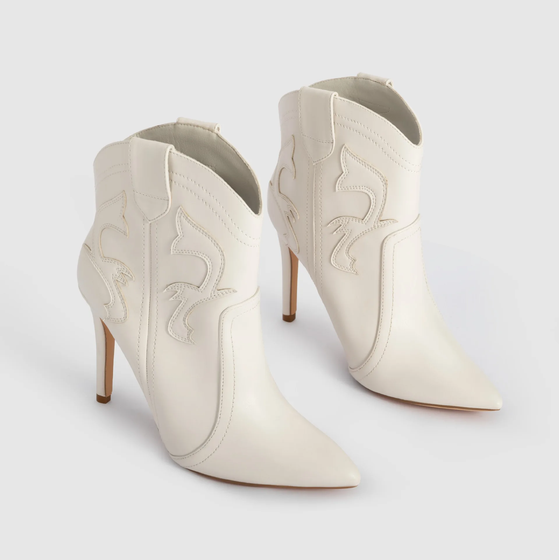 

Totem White Leather Botines Para Mujeres Pointed Toe Slip On Ankle Boots For Women Stiletto High Heels Western Botas Vaqueras