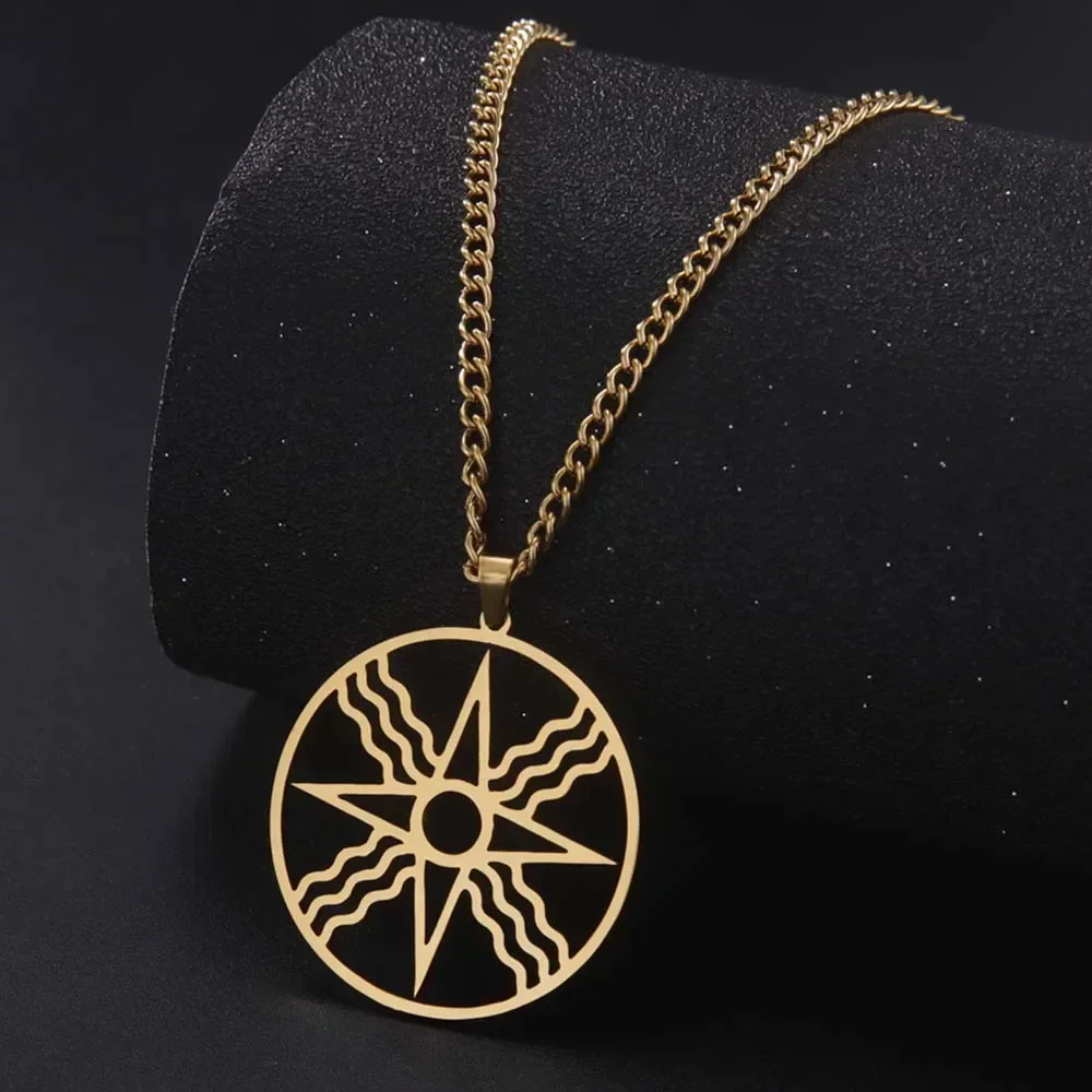

My Shape Star of Shamash Pendants Necklaces for Men Women Stainless Steel Assyrian Star Chain Necklace Amulet Jewelry Gifts Male