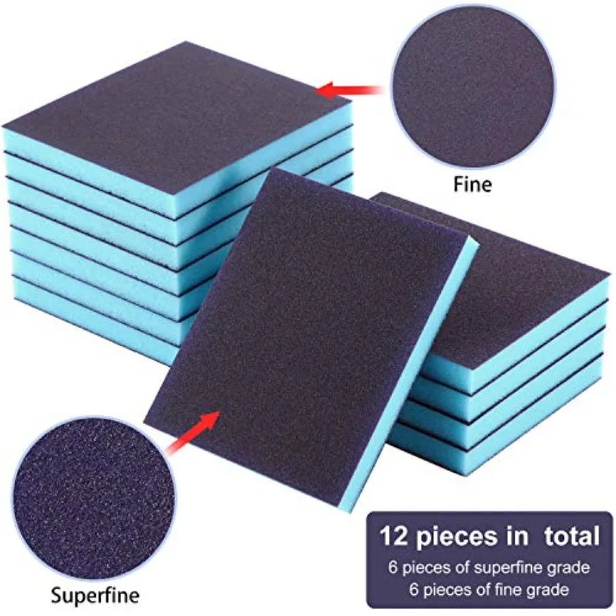 Sanding Sponge Grit Sanding Blocks, Washable and Reusable Sand Sponge Kit, 12 Pieces erfine Grade, Fine Grade