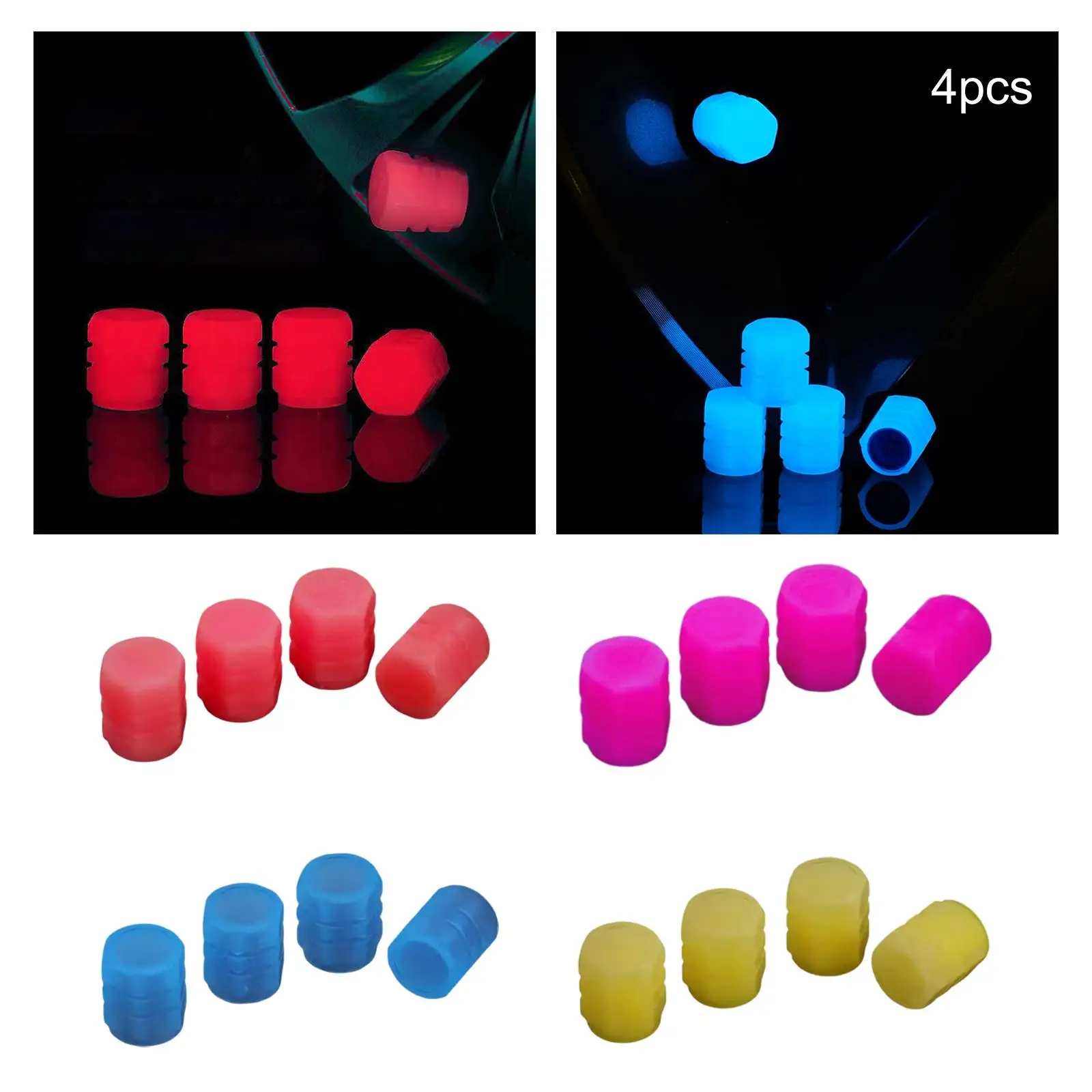 

4 шт., колпачки для штока клапана для автомобильных шин, украшение для шин, светящийся светящийся чехол для внедорожников, мотоциклов, велосипедных ободов, аксессуары для шин