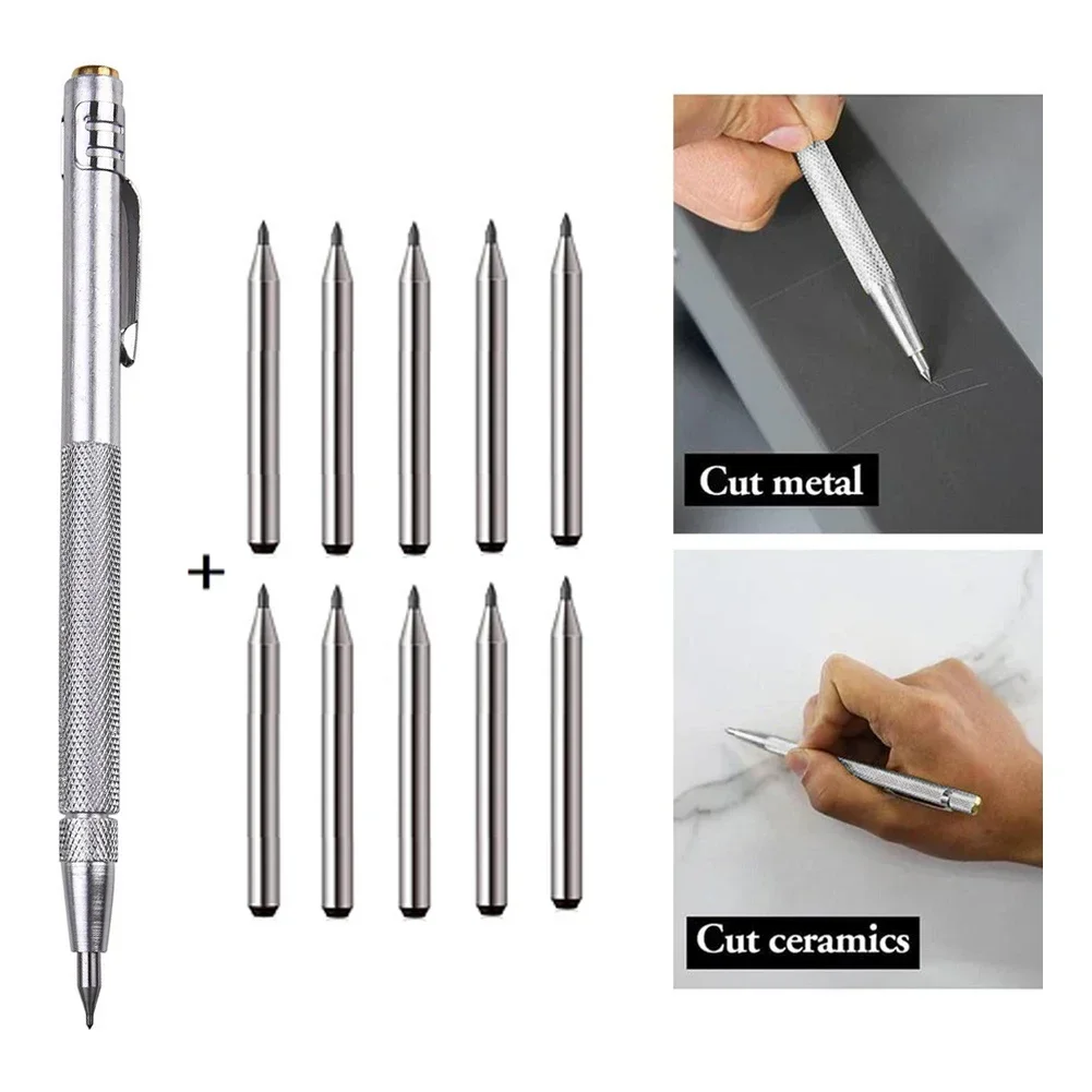 11PCS Tungsten Carbide Tip Scriber Engraving Pen Marking Tip For Glass Ceramic Shell Metal Construction Scribing Hand Tools