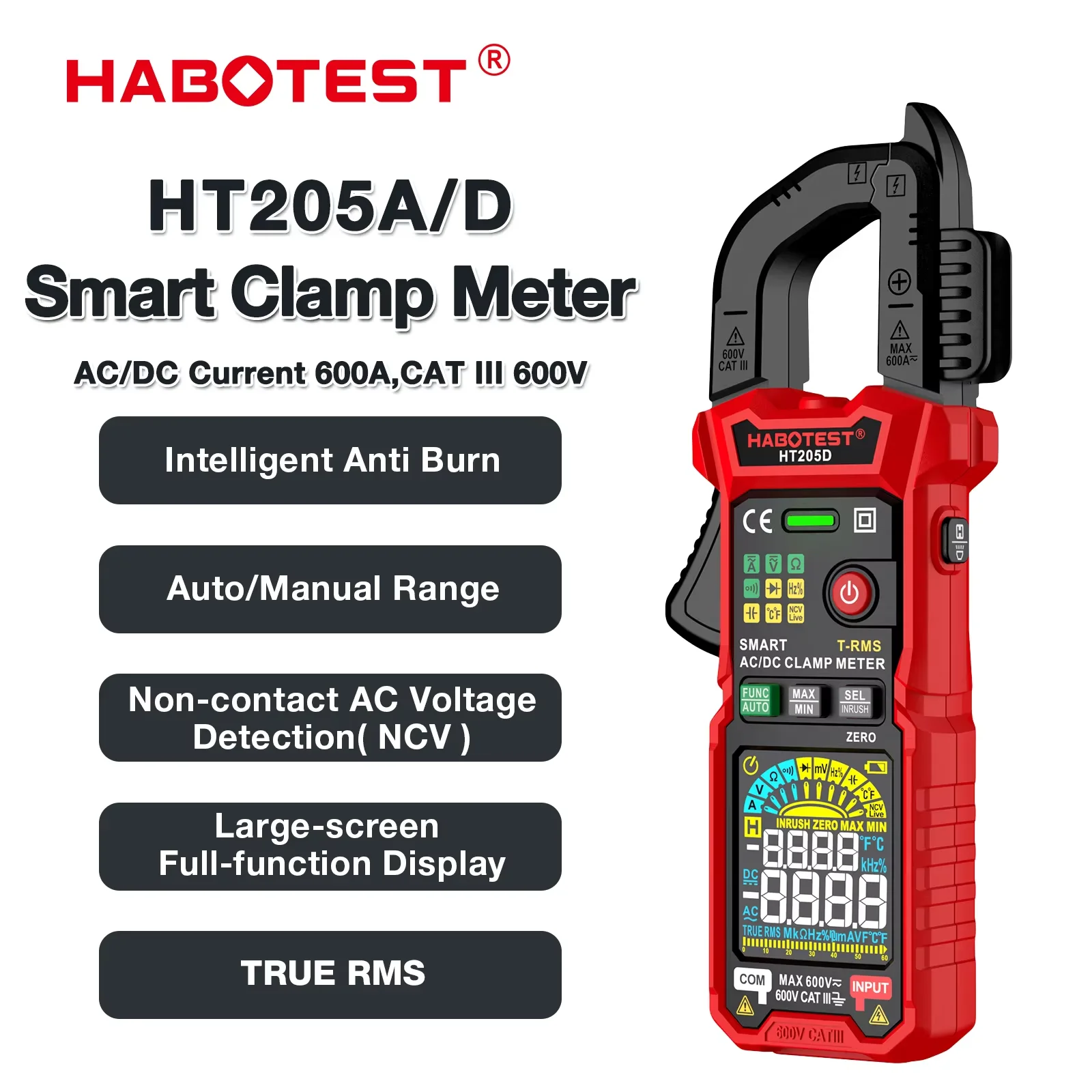 habotest-ht205d-a-クランプメーター-600a-真の実効値-ac-dc-電流計-電流電圧温度容量抵抗測定器