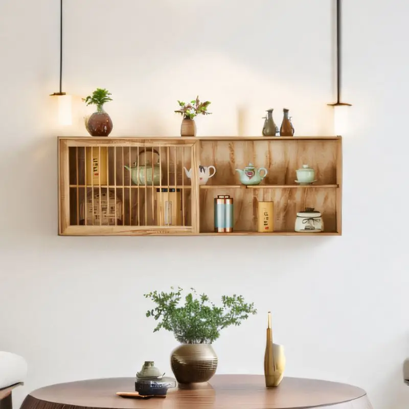 

Solid Wood Wall Cabinet, Space-Saving Floating Shelves, Multi-Layer Storage Rack, Creative Home Decor