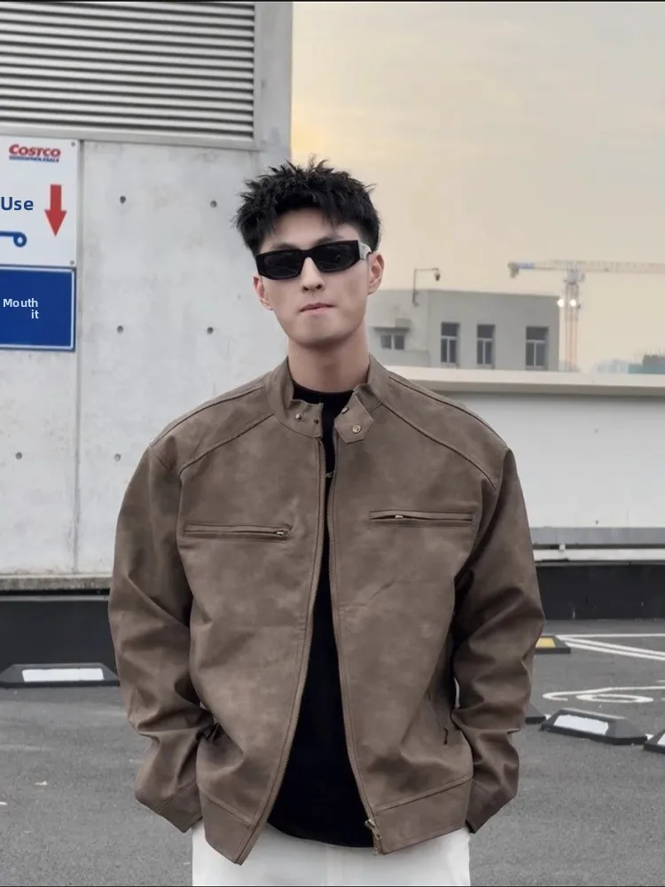 

Кожаная куртка Browan для мужчин: весенне-осенняя мотоциклетная куртка в американском стиле с воротником-стойкой, рабочая одежда, модная уличная одежда