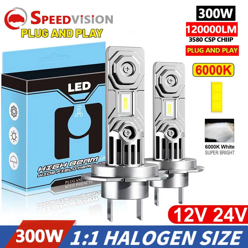 H7 LED Canbus 120000LM 6000K Car Headlight Bulb 3580 CSP Chip 1: 1 Size 300W Turbo Mini Diode Auto Truck Lamp Kits 12V Headlamp