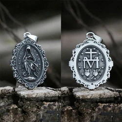 Punk Stainless Steel God is Always With You Blessed Christianity Virgun Mary Criss Pendant Necklace Fashion For Man Women